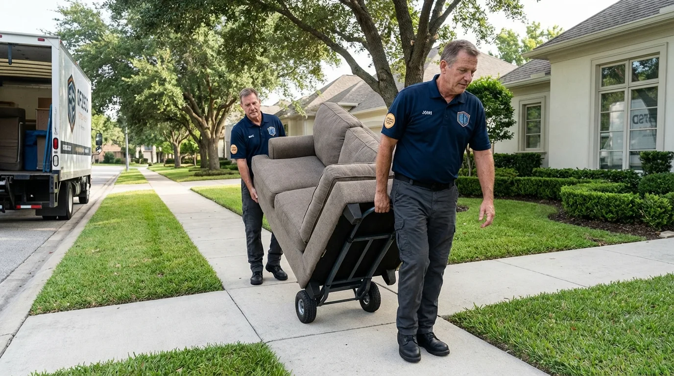 Local residential moving crew loading furniture in Matador, TX